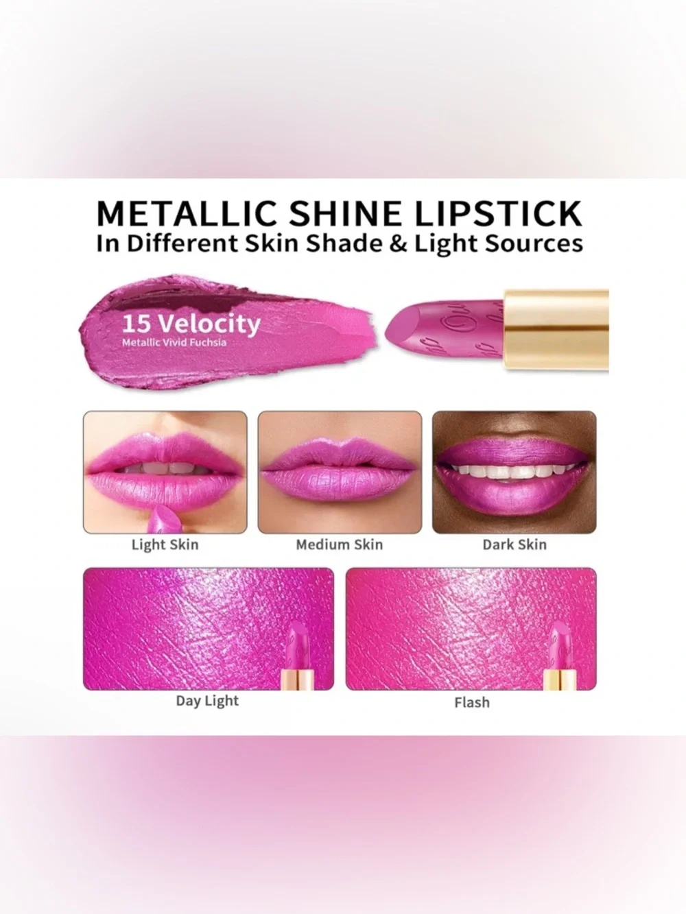 OULAC Metallic Shine Lipstick, Pink, Velocity (15)